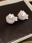 Funny Grey Angry Bird Sterling Silver 925 Earrings Handmade