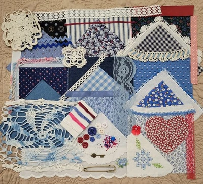 Suministros artesanales de encaje de tela de diario chatarra de punto lento vintage, azul americano rojo Foto 1 de 4