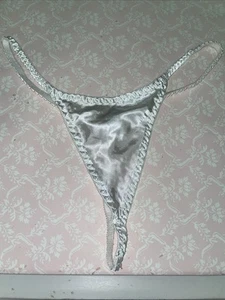 Vintage Satin Tanga Höschen Gr. XL Bikini Stretch glänzend glänzend weiß X-Large - Bild 1 von 5