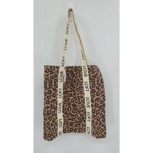 LOFT Leopard Print Tote Bag Love Logo Straps Canvas Shopper Travel Purse - Picture 1 of 7