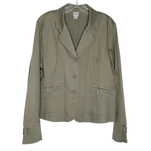 Womens Blazer Jacket XL Khaki Green Stretch Preppy Military Safari Vintage 90s - Picture 1 of 4