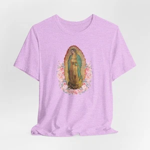 Camiseta Vintage Floral Virgen María, Camisa Virgen Guadalupe Manga Corta - Imagen 1 de 15