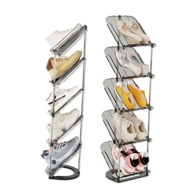 2 Pack Sloping Narrow Shoe Rack 5 Tiers - Free Standing 5 Tier * 2 Pack Clear - Image 1 of 4
