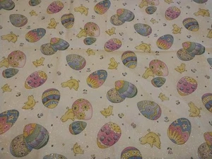 Painted Easter Eggs Chicks Floral Sparkly Glitter Cotton Fabric 44" X 18" - Picture 1 of 6