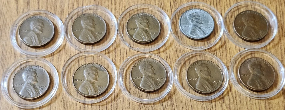 Vintage 1940–1949D Lincoln Wheat Rare 10 Penny Lot w/ 1943 Steel - Image 1 of 2