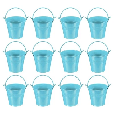 12 piezas cubos pequeños de metal de 2,7"x2,3" con mango mini cubo galvanizado azul Foto 1 de 4