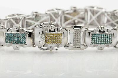 Мужской браслет круглой огранки с имитацией голубого топаза покрытие серебро 925 золото 15 карат - Изображение 1 из 4