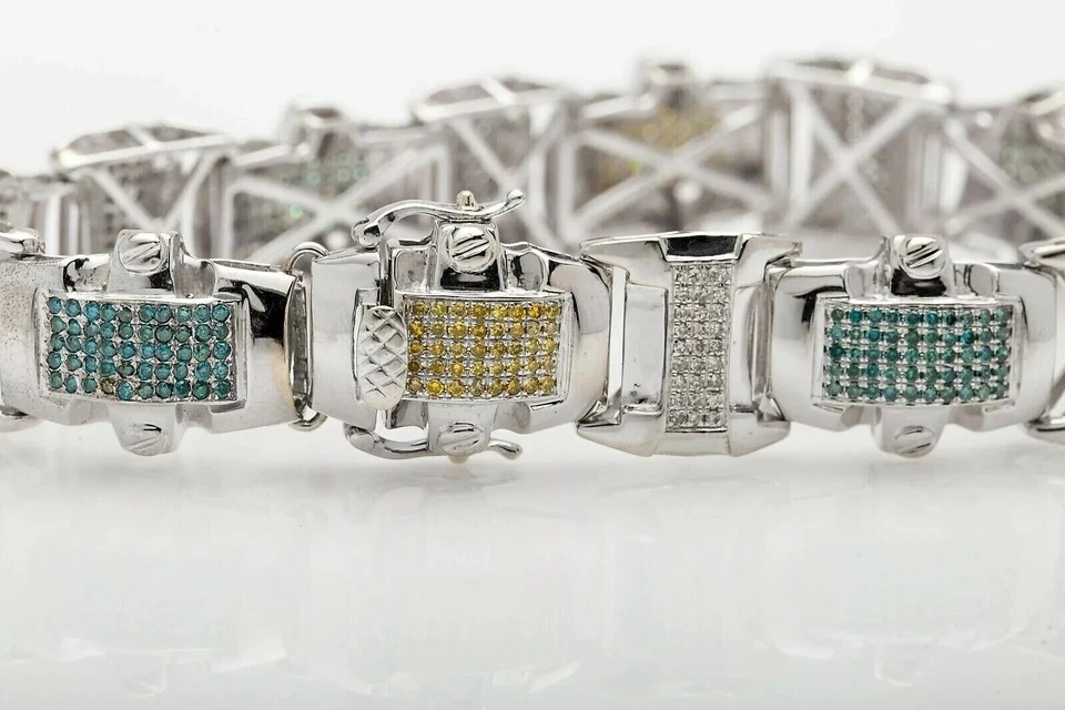 Brazalete para hombre de topacio azul simulado de corte redondo de 15 quilates chapado en oro de plata 925 Foto 1 de 4