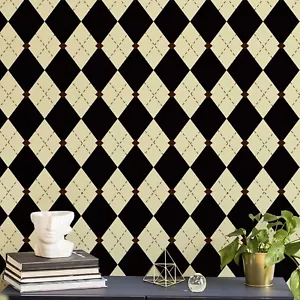 Carta da parati Jiffdiff Black Rice Check motivo diamante 17,3X236" vinile PVC adesivo - Foto 1 di 11