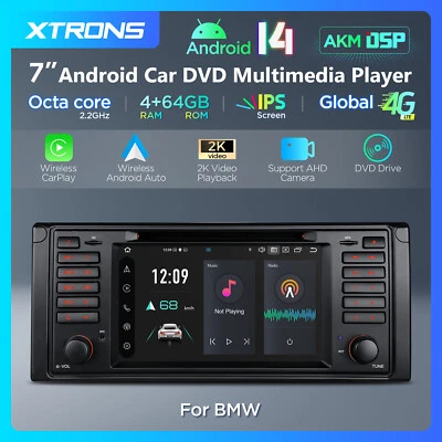 7 Zoll Autoradio Android 14 4G+64GB 8-Kern DVD GPS Navi Global 4G für BMW E39 M5 - Bild 1 von 4