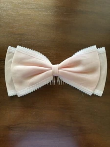 Vintage Big Hair Bow Pink Organza w/ Lace Trim Comb Attachment Accessory 80s 90s - Picture 1 of 5