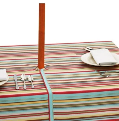 Outdoor Striped Summer Tablecloth, With Umbrella Hole 60" x 120" Rectangular - Image 1 of 4
