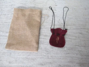 Lot of 2 Assorted Drawstring Gift Pouches, Burlap, Red Velour - Picture 1 of 2