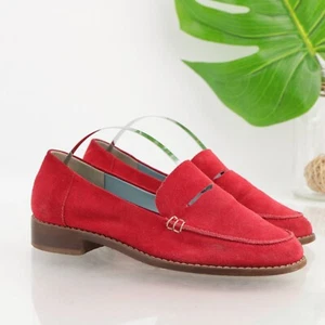 Frances Valentine Penny Loafer Size 6 Red Suede CSlip On Shoe Cutout Vamp Flats - Picture 1 of 14