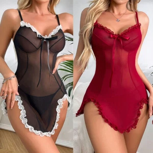 Women's Sexy Lingerie Babydoll Lace Sheer See-Through Nightwear Chemise Dress US - Picture 1 of 19