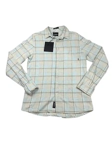 Stussy Mens Size Small Long Sleeve Button Up Shirt Beige Plaid Pocket Logo NWT - Bild 1 von 12