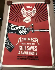 Shepard Fairey "God Saves & Satan Invests" '14 Lithograph Poster - Obey Giant - Picture 1 of 4