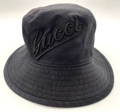 Chapéu balde bordado logotipo preto Gucci 792789 - Tamanho - XL (60cm) - Autêntico - Imagem 1 de 4
