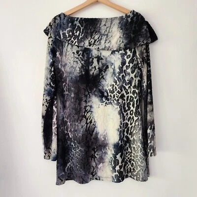 Обожаю черный кремовый животных принты туника широкий воротник женщин размер L искусство носить funky - Изображение 1 из 4