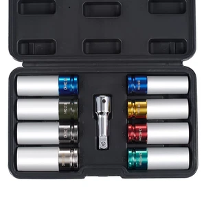 Lug Nut Impact Socket Set - 1/2 in Drive, Metric & SAE, 6-Point Deep Sockets – 8 - Picture 1 of 10
