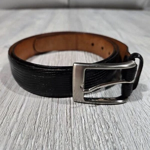 Men's Martin Dingman Lizard Grain Italian Calfskin Black Leather Belt - Sz 38/90 - Picture 1 of 15
