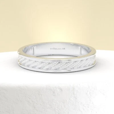 3mm Gold Pattern Wedding Ring 18K White Gold Unisex Wedding Band for Men&Women - Image 1 of 4