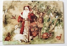 Christmas Card Victorian Santa Deer Fox Squirrel Lamb Bunny Bird Critters 
