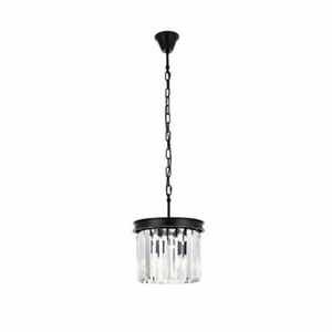 Crystal Pendant Chandelier Light Fixture Matte Black Dining Room or Kitchen 12" - Picture 1 of 9