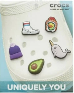 Crocs Young At Heart 5 Pieces Shoe Charms,  Narwhal, Avocado,Sushi - Picture 1 of 2