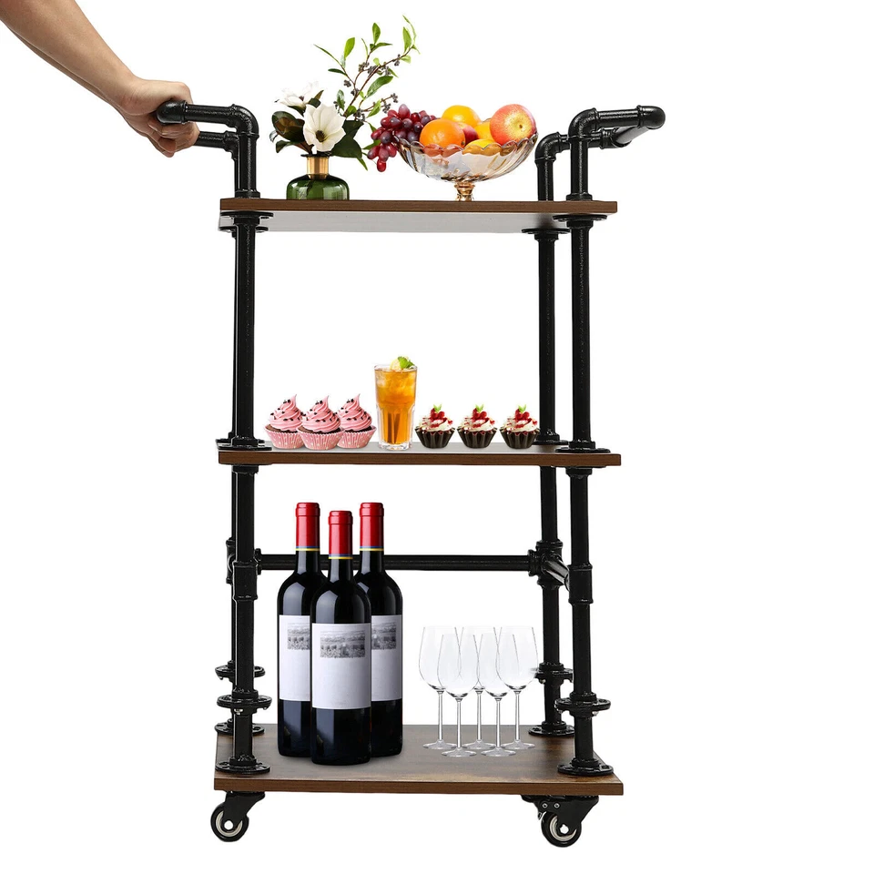 Bar Rolling Dining Car Trolley Cart Serving Cart Folding Home Cart Storage Glass - Image 1 of 4