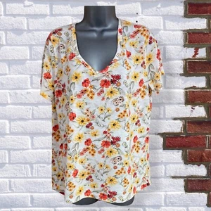 Nutmeg - Womens UK 14 White Floral Cotton Short Sleeve T-Shirt Top - Picture 1 of 4