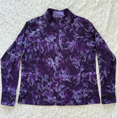 NUEVO Top Athleta Rainier Estampado Media Cremallera Empalmado Floral Basalto Púrpura Manga Larga  Foto 1 de 4