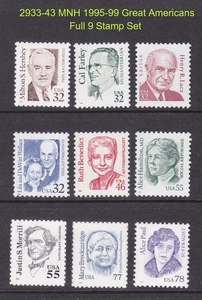 Juego completo de 9 estampillas Great Americans US 2933-43 MNH 1995-99 muy finas - Imagen 1 de 1