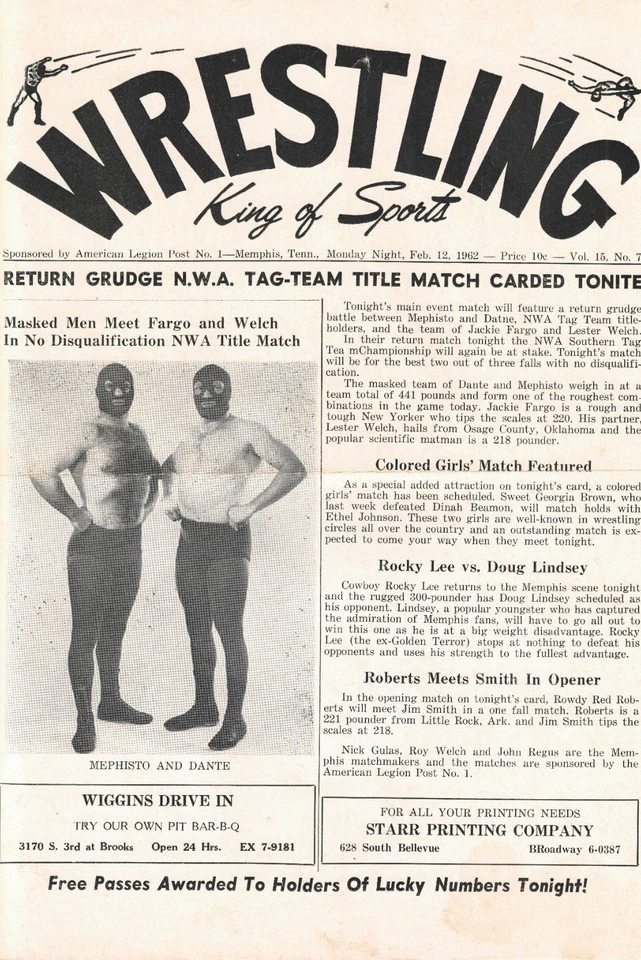 Programa de lucha libre Memphis: Jackie Fargo, partido "Colored Girls", Doug Lindsey Foto 1 de 1