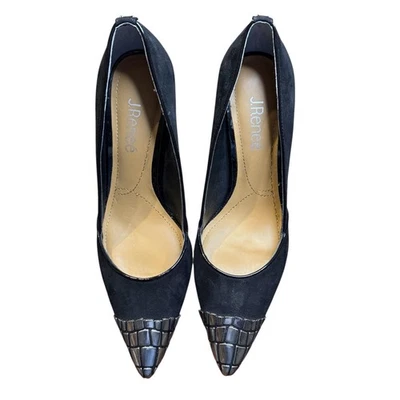 J Renee Shoes Womens Size 7.5 Black Pointed Toe Pumps Stiletto Croc D'Orsay - Image 1 of 4