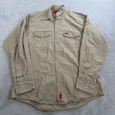 Camisa a Presión Wrangler FR Perla Para Hombres Grande Beige Tostado Ropa de Trabajo Resistente al Llama CAT2 Foto 1 de 4
