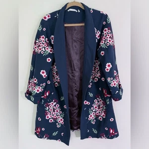 SOFT SURROUNDINGS Women’s Navy Hummingbird Cherry Blossom Embroidered Kimono L - Picture 1 of 15