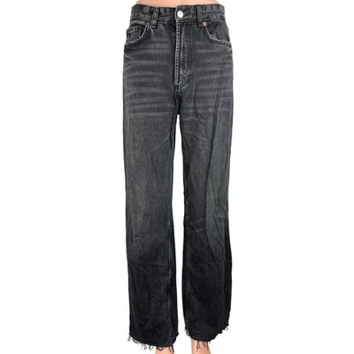 ZARA Women's Black High Rise Straight Leg Stretch Cut Off Hem Denim Jeans Size 4 - Image 1 of 4