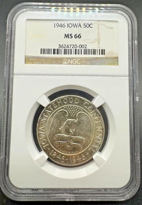 1946 IOWA COMMEMORATIVE SILVER HALF DOLLAR NGC MS66 10XBA25 - Image 1 of 4