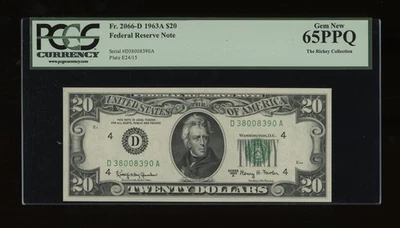 DBR 1963-A $20 FRN Cleveland Gem Fr. 2066-D PCGS 65 PPQ Serial D38008390A - Image 1 of 2
