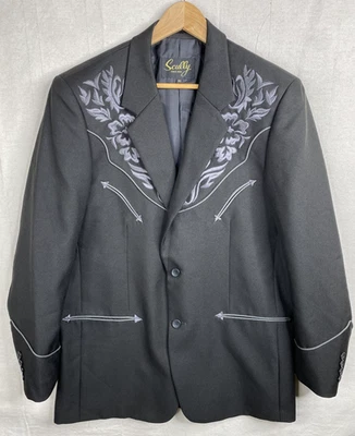 Scully Men’s Western Blazer 40 Charcoal Floral Embroidered Cowboy Coat P-733-CHA - Image 1 of 4
