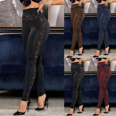 Women's HIGH WAIST Lace See Through Leggings Yoga Pants Gym Sports Trousers SEXY - Image 1 of 4