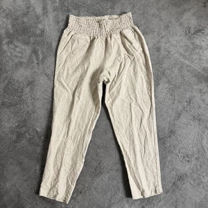 Emme Mama Übergang Umstandshose gesmokte Taille beige 100 % Leinen Large USA - Bild 1 von 9