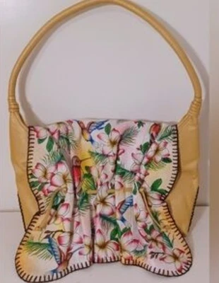 Sharif 1827 Handbag Hummingbird Floral Leather Shoulder Bag Suede Satin Stiching - Image 1 of 4