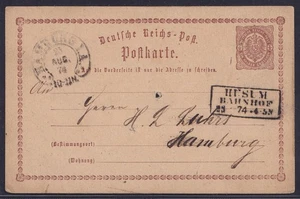 74844) HUSUM BAHNHOF nachverwendeter Schleswig-Stempel 1874 auf Postkarte - Picture 1 of 3