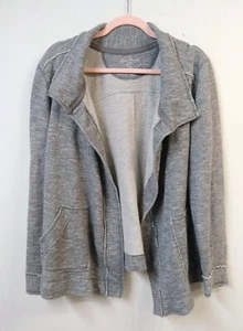 Eddie Bauer WM XL Open Front Jacket Gray 2 Pockets Raw Edge Trim - Picture 1 of 5