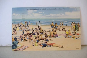 ~VINTAGE POSTCARD~BATHING BEACH ON LAKE ERIE PENINSULA, ERIE, PA.~77~ - Picture 1 of 2