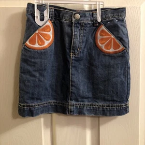 Size 7 Gymboree Denim Jean Skirt Orange slice pockets adj waist Built In Shorts - Picture 1 of 6