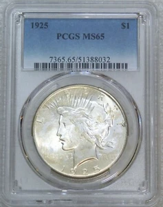 1925 Peace Silver Dollar PCGS MS65 Original Frosty Just Graded New Holder #L130A - Picture 1 of 4