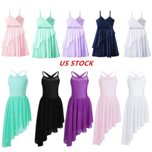US Girls Sequins Latin Jazz Ballet Lyrical Dance Dress Camisole Leotard Costume - Picture 1 of 43